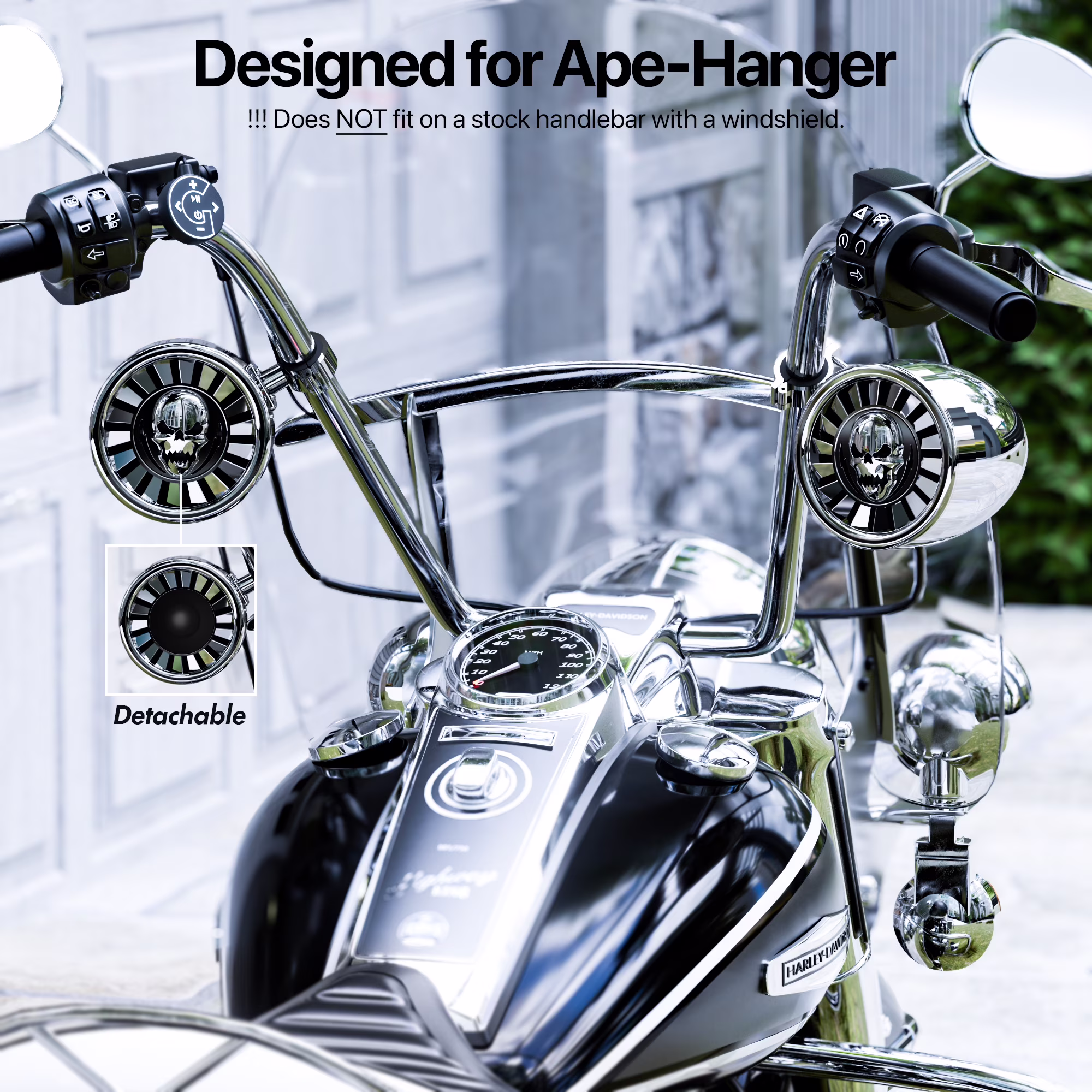 Gohawk 5" Waterproof Motorcycle Bluetooth Speakers Stereo Built - in Amp Audio System Harley, Chrome