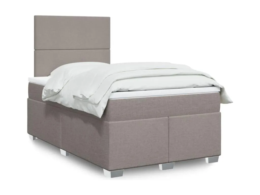 Cama box spring con colchón tela gris taupe 120x190 cm eyv3519163