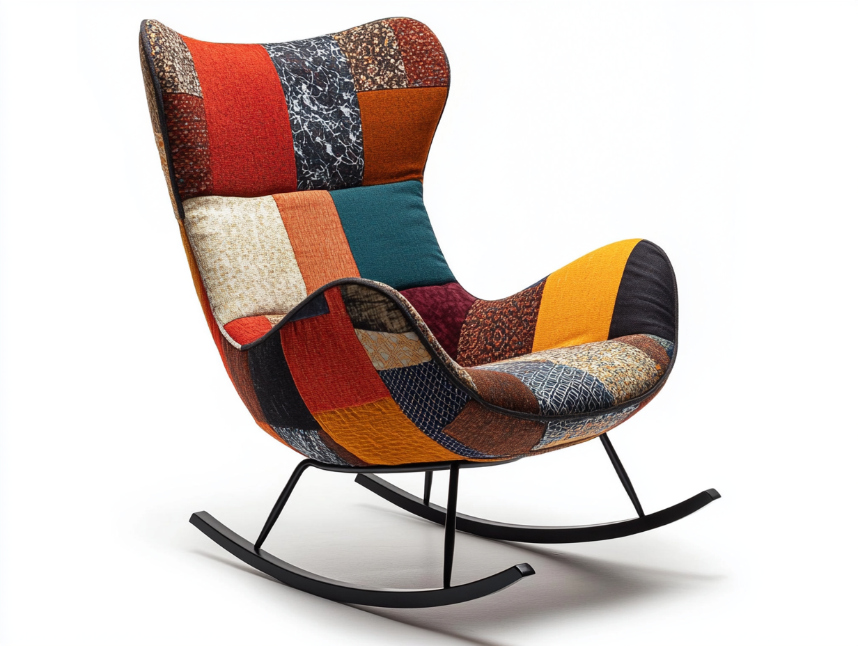 Sillón mecedora tapizado multicolor poliéster salón 86 cm