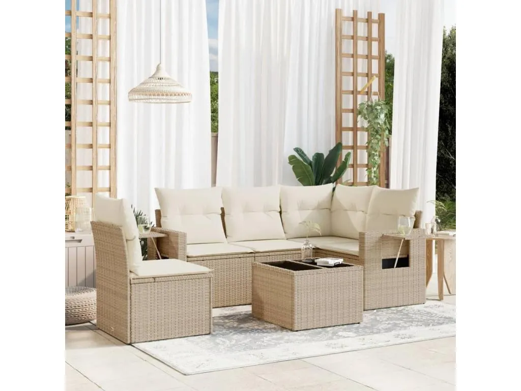 Juego de sofás jardín con cojines 6 pzas ratán sintético beige UARZ82930