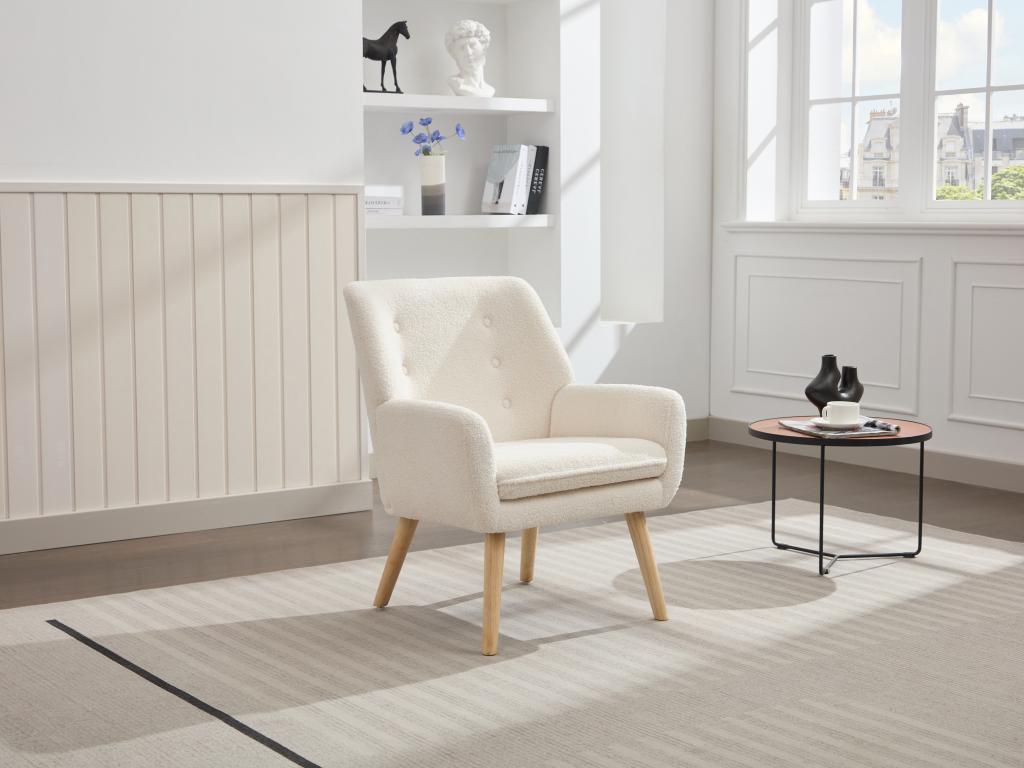 Sillón de tela rizada blanco SERINO