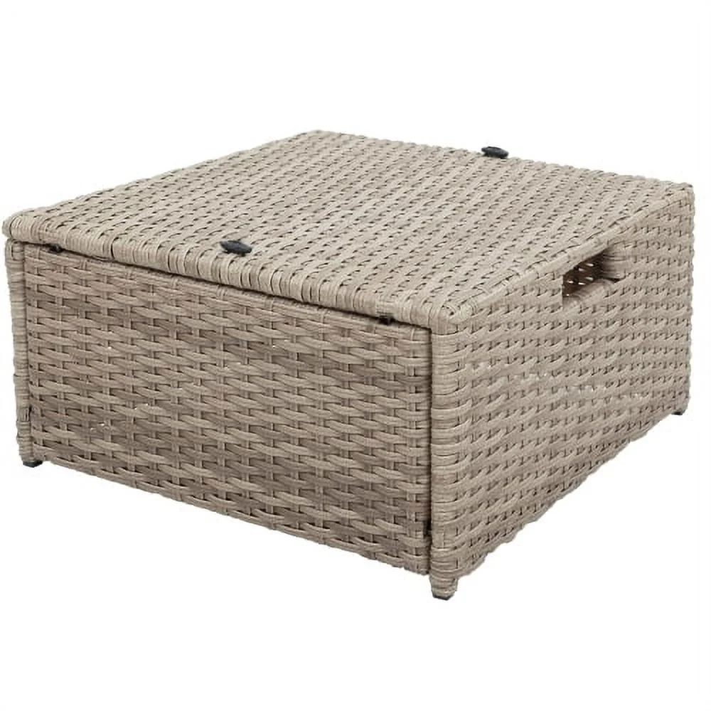 Harper & Bright Designs 4 Pieces Patio Wicker Chair with Ottoman and Coffee Table, Outdoor Rattan Loveseat Sectional Sofa Furniture Set for Garden, Beige Cushions - Image 6