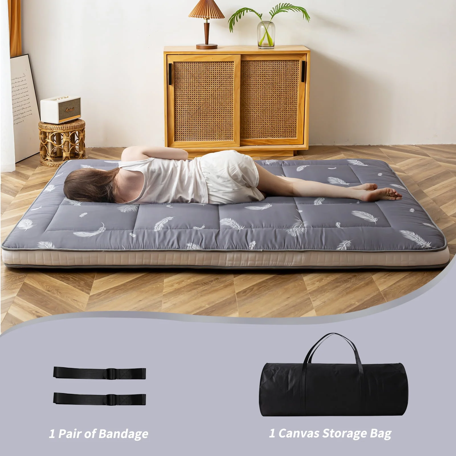 Maxyoyo Extra Thick Futon Floor Mattress, Padded Japanese Folding Roll Up Mattress Sleeping Pad, Foldable Camping Portable Mattress Shikibuton