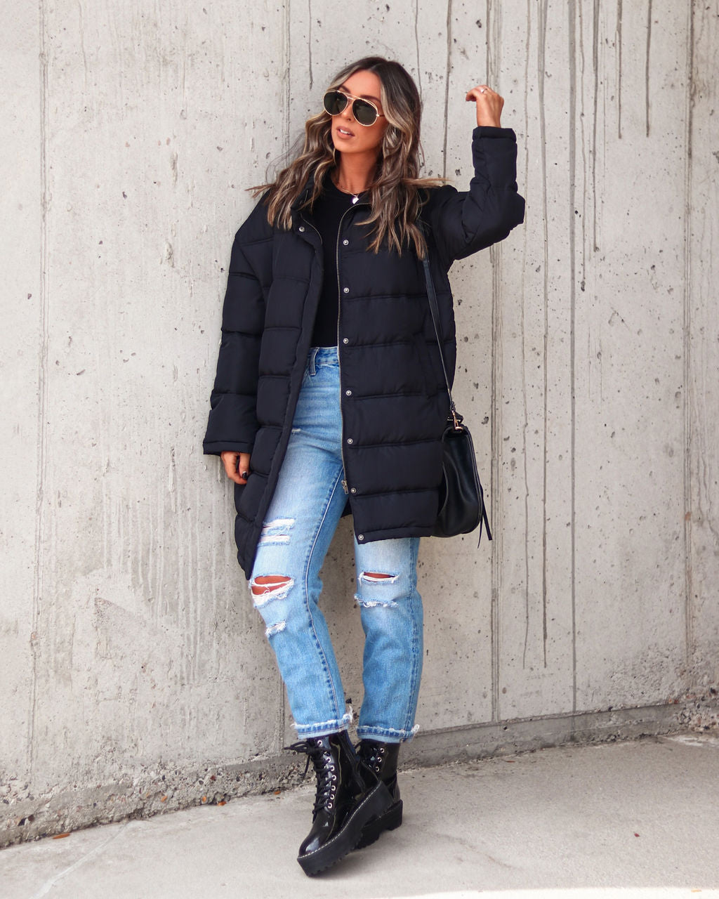 Jacksonia Pocketed Puff Coat - Black - Se7enfashion