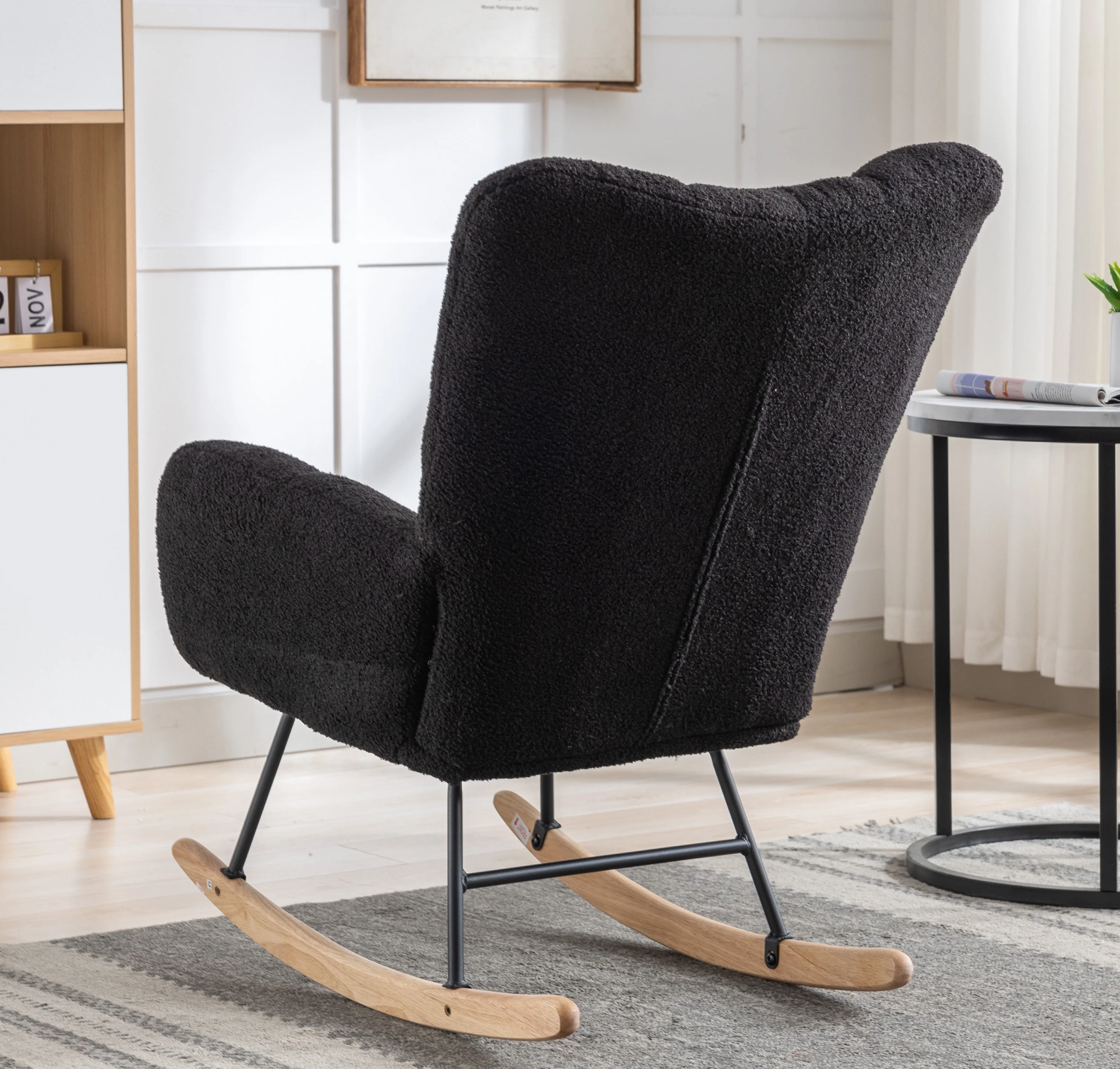 Rocking Chair Nursery,Teddy Upholstered Glider Rocker with High Backrest,Modern Rocking Accent Chairs Glider Recliner for Living Room, Nursery, Bedroom,White - Image 21