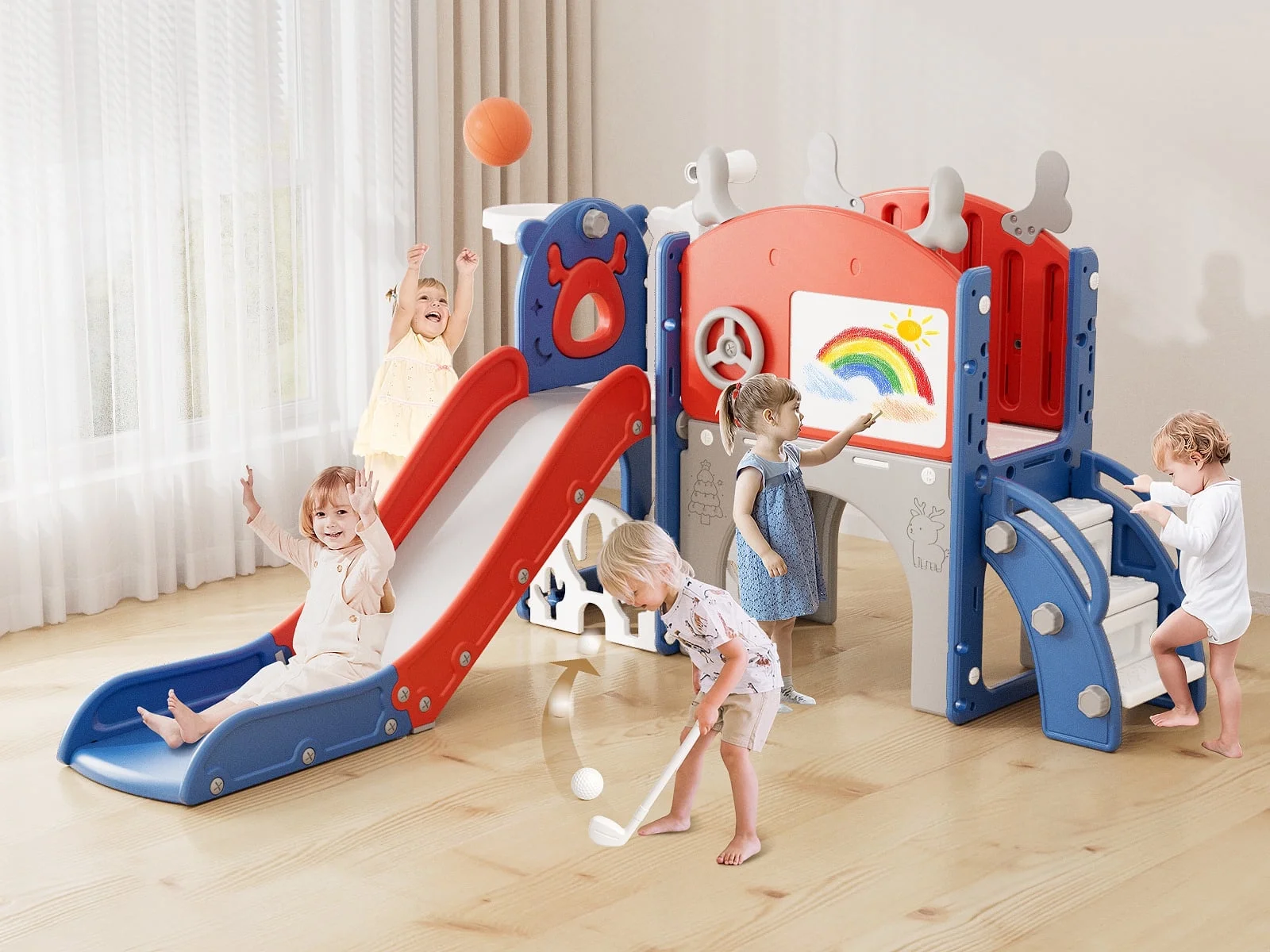 Korimefa 11-in-1 Toddler Slide Set with Golf, Basketball Hoop, Kids Slide for Toddlers Age 1-4, Climber Slip and Slides, Baby Outdoor Toys - Image 64