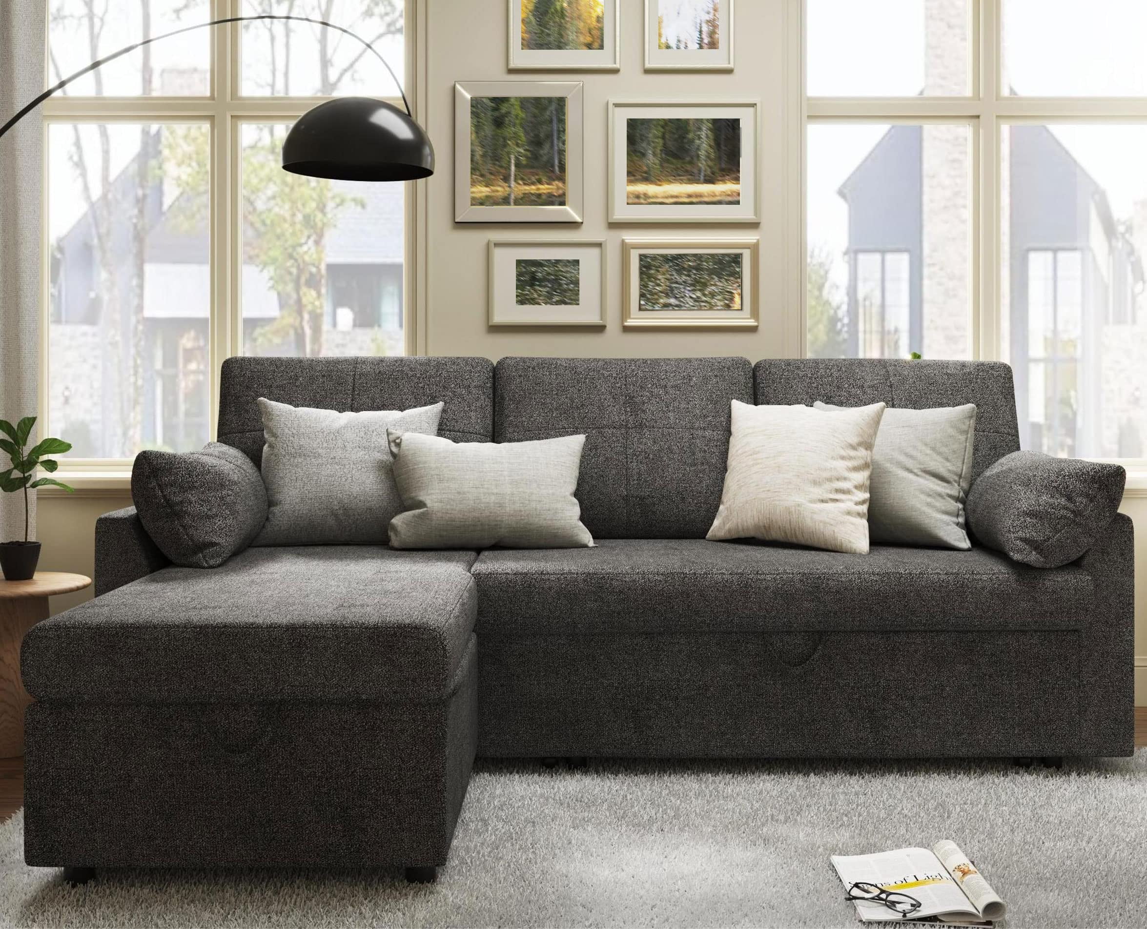 VANACC Sofa Bed, Adult Sleeper Sofa with Storage Chaise, Pull Out Couch for Bed Room, Gray Chenille - Image 13