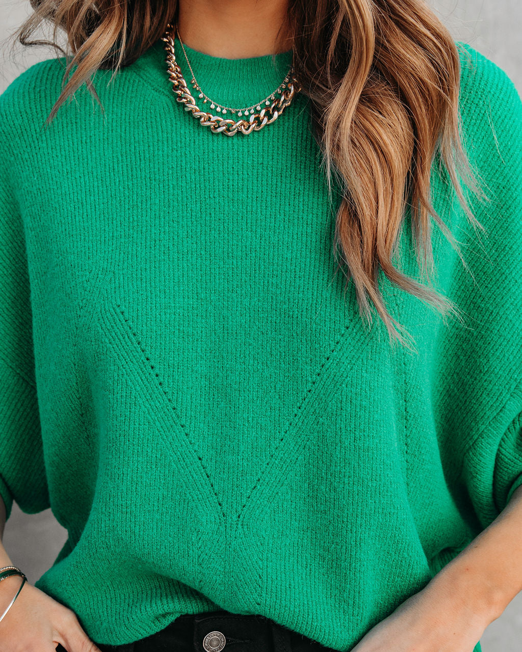 Bold Type Ribbed Pullover Sweater - Green - Se7enfashion