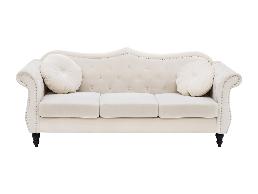 Sofá 3 plazas de terciopelo beige SKIEN