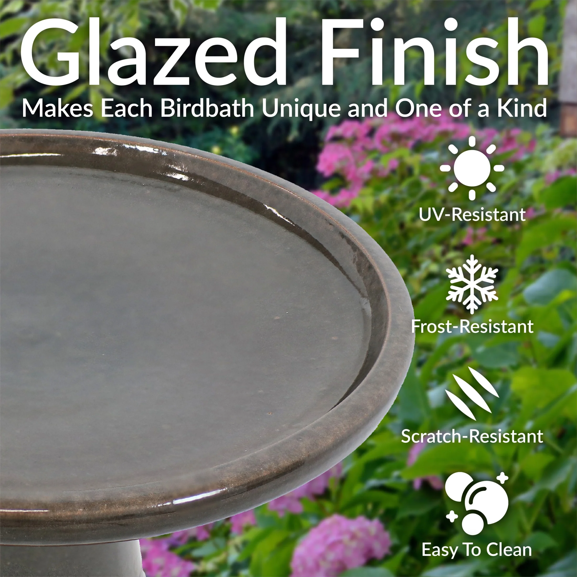 Sunnydaze Freestanding Ceramic Outdoor Bird Bath, Glazed, UV-Resistant Galaxy Blue Finish - Image 53