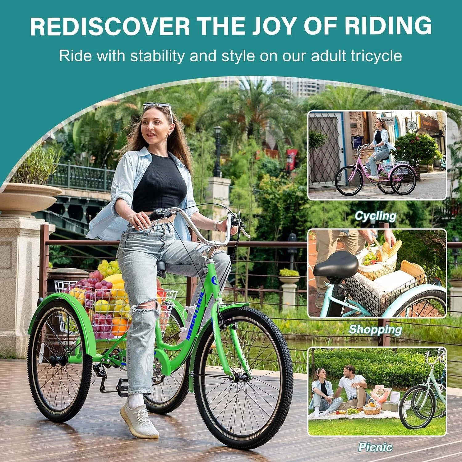 FICISOG 7 Speed Adult Tricycle for Women, 20/24/26 Inch Adult Trike with Basket, 3 Wheel Bikes for Adults Seniors, Cruise Trike for Shopping Picnic - Image 82