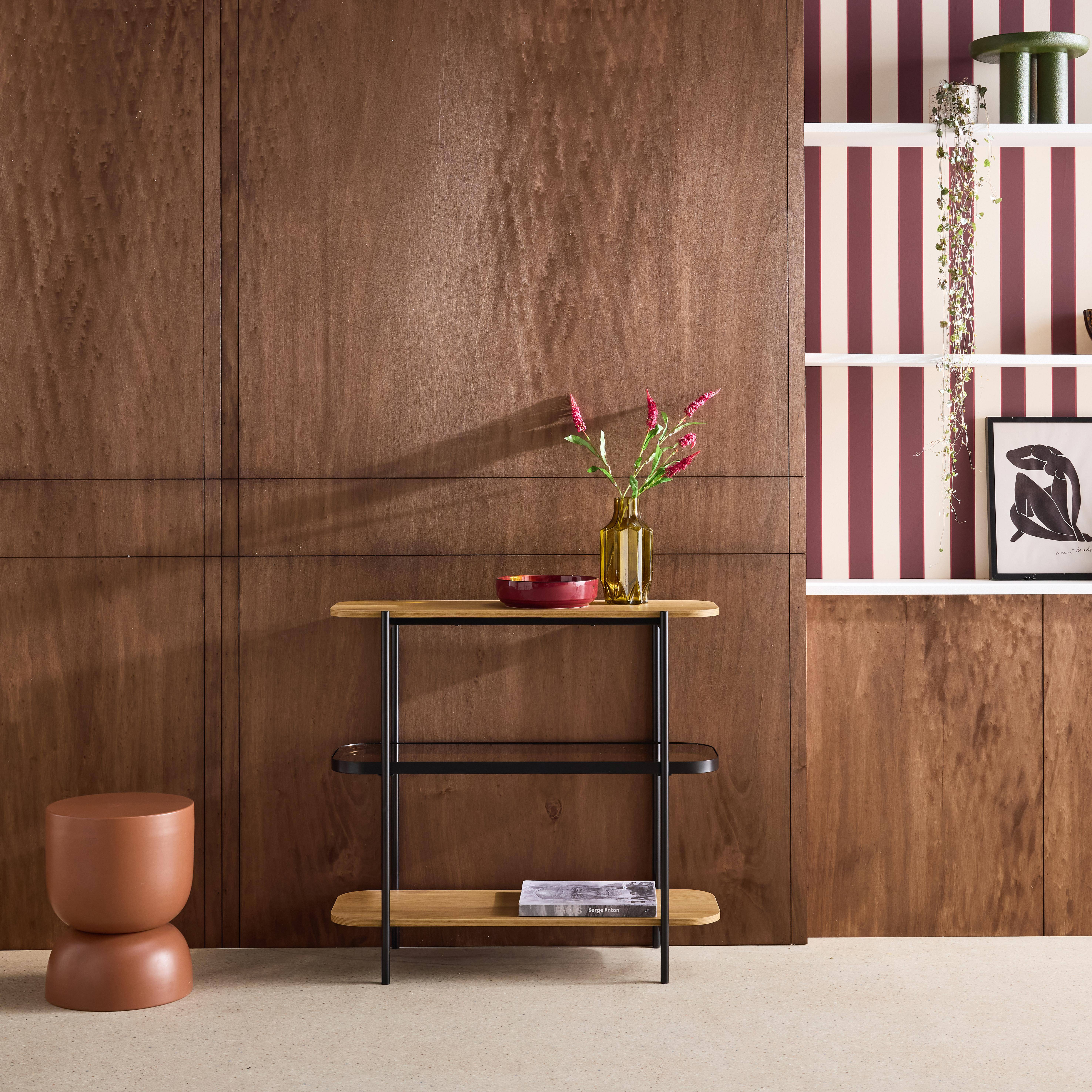 Smooky - Estantería librería de vidrio, decoración de madera y metal, 3 niveles