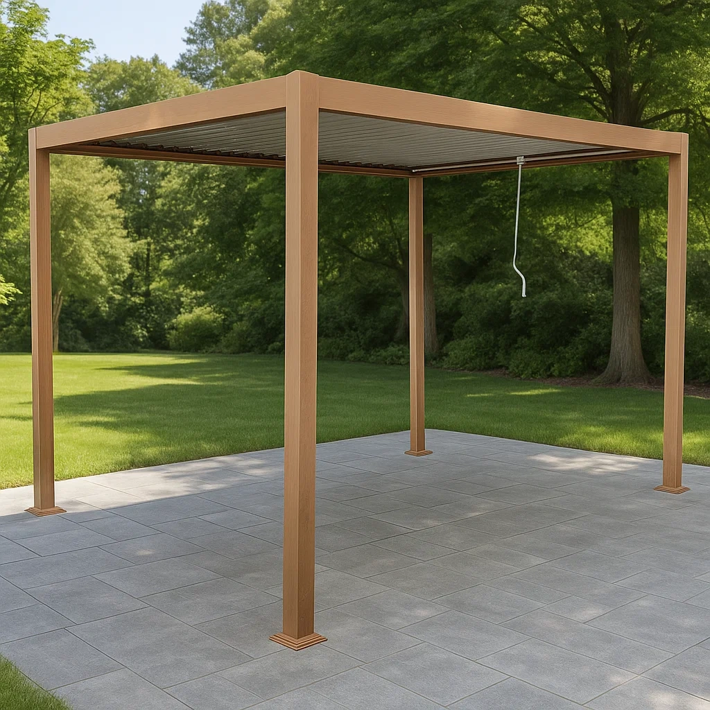 Pérgola bioclimática natural oscura de aluminio para jardín 400×300×250 cm - 4U5mwLUxhmLe