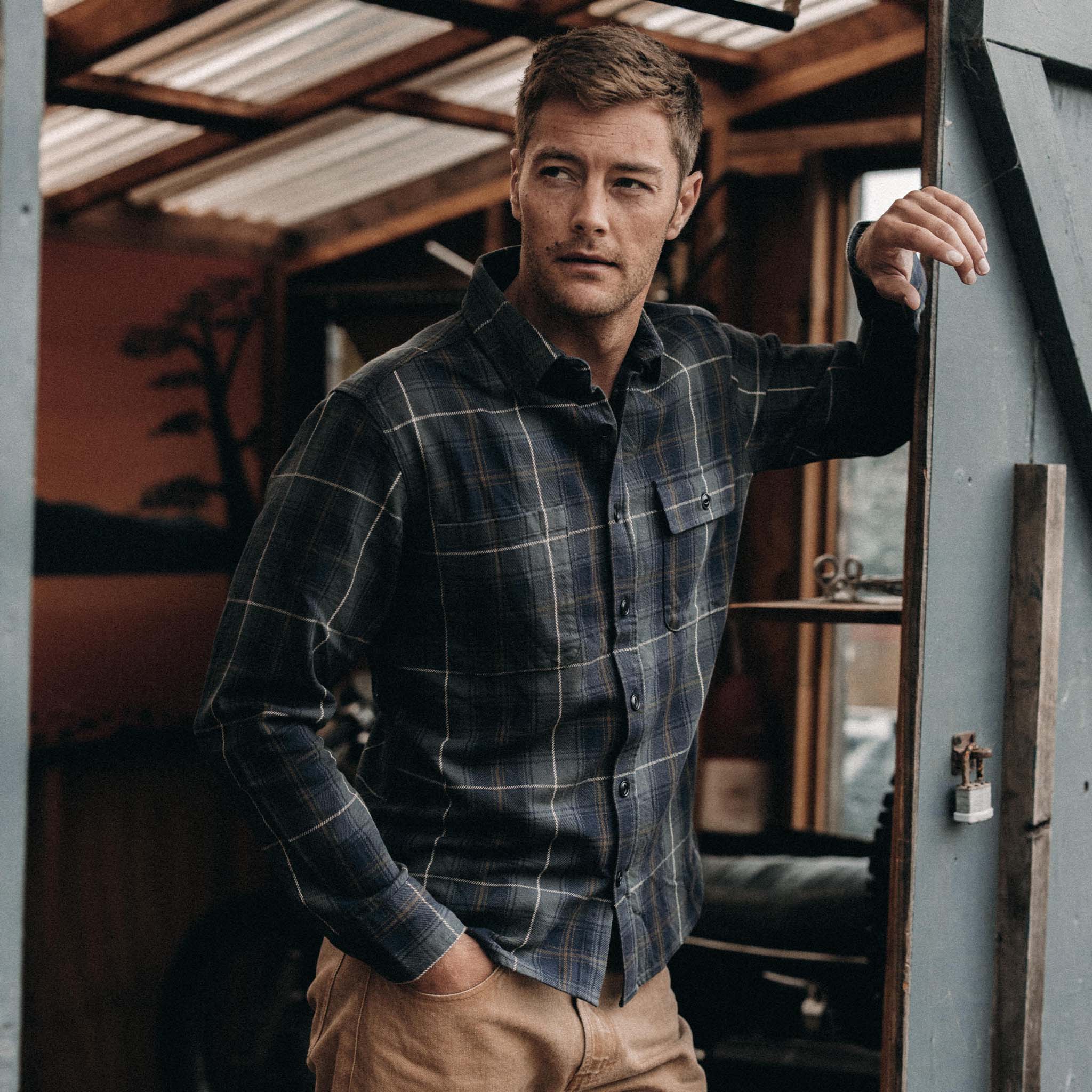 The Moto Utility Shirt in Shale Plaid
