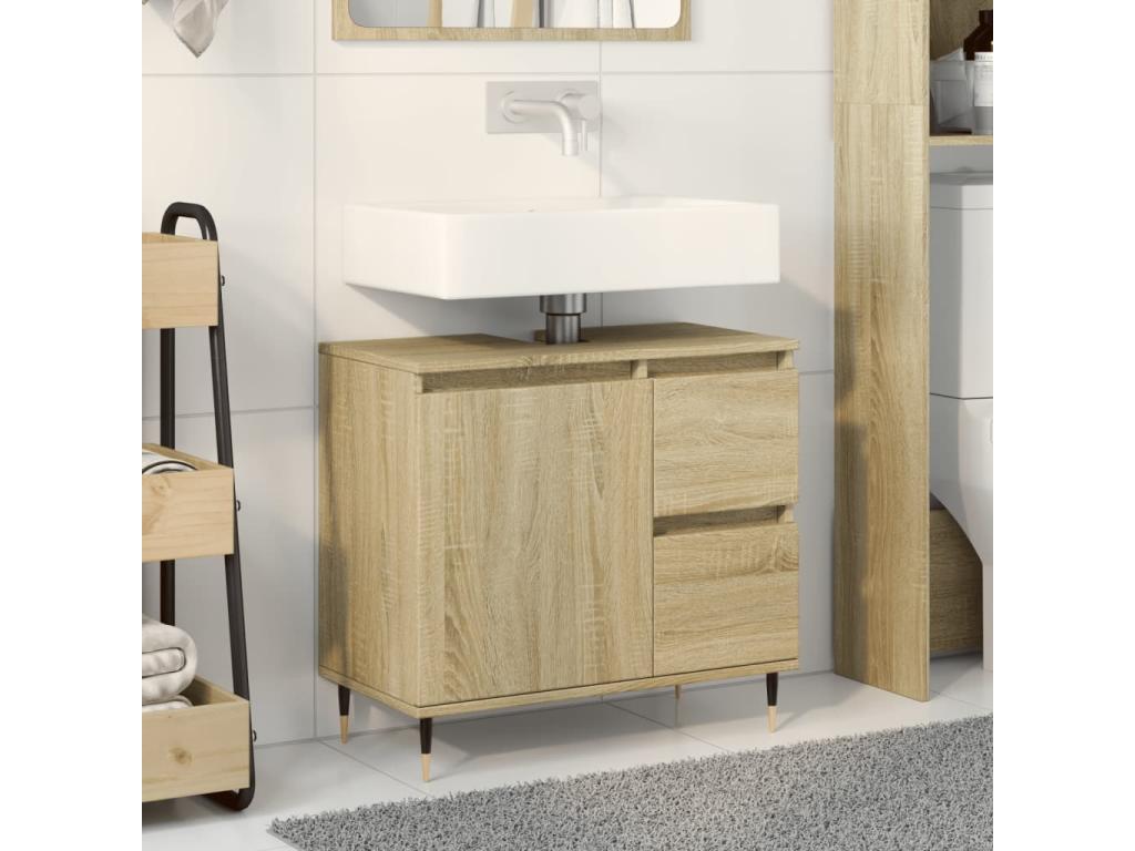 Armario de lavabo de baño madera roble Cozetiq 65x33x60 cm