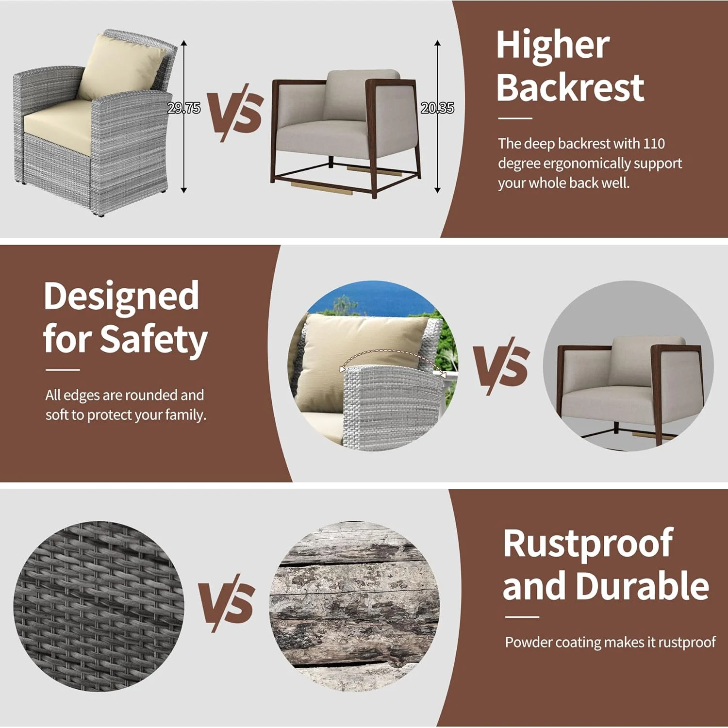 4 Pieces Patio Conversation Set, Outdoor Furniture Set with Cushion, Outside Sectional Rattan Wicker Sofa Furniture Set for Garden, Porch, Backyard, Gray - Image 29