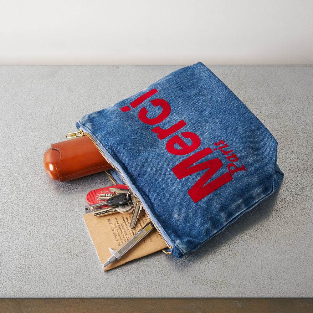 Merci - Pochette en coton - Denim