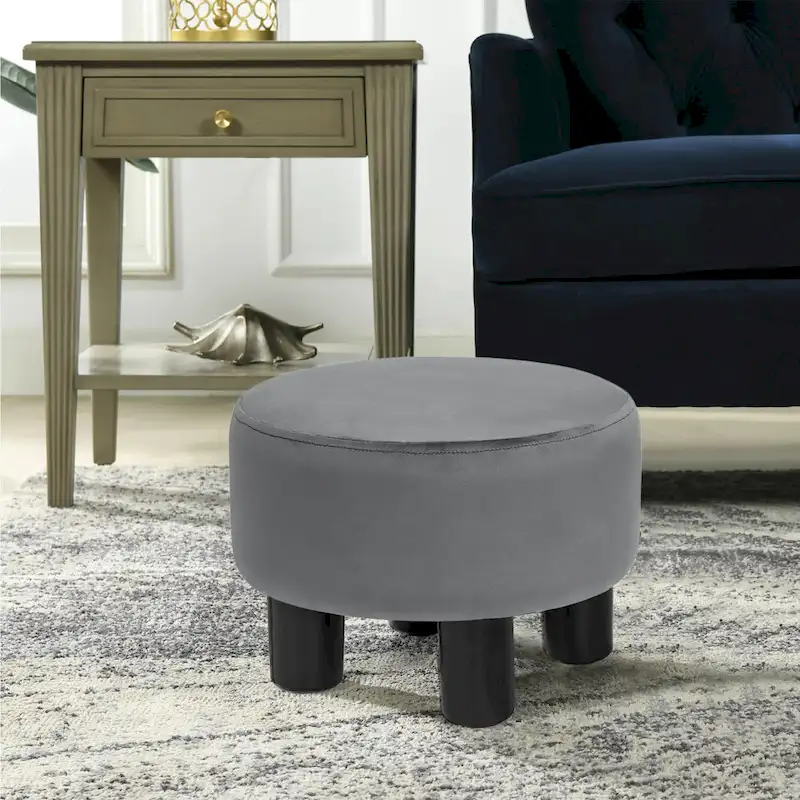 Adeco Modern Velvet Round Ottoman Footrest Stool with Padded Seat