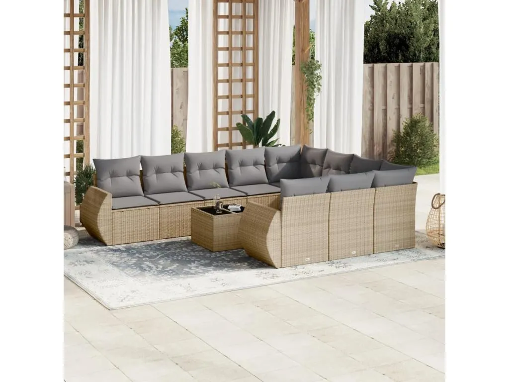 Set de sofás de jardín 11pzas con cojines ratán sintético beige DLSO98391