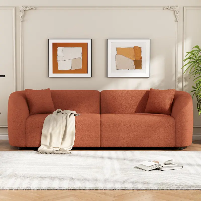 87.5 Boucle Curved 3-Seater Sofa with Sculptural Ergonomics