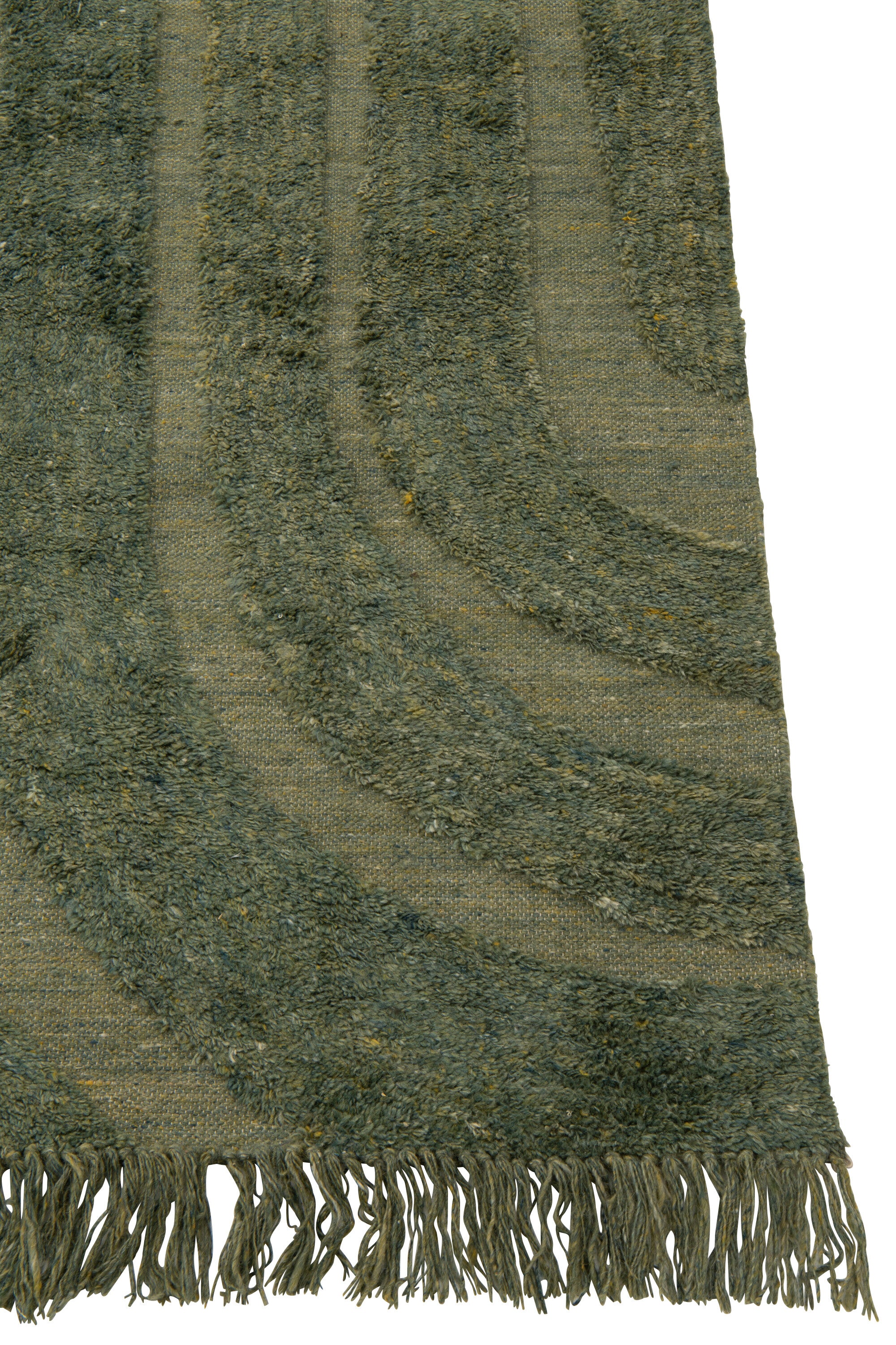 J-Line vloerkleed Afgeronde Lijnen - wol - kakigroen