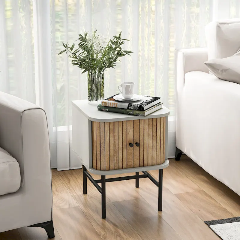 Gymax Set of 2 Compact Modern Nightstands with Sliding Drawer