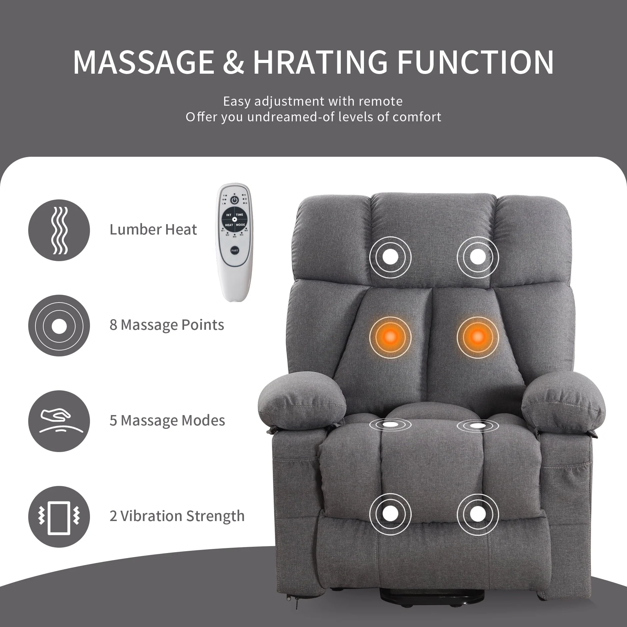 JONPONY Power Lift Recliner Chair Recliners for Elderly with Heat and Massage Recliner Chair for Living Room with Infinite Position and Side Pocket,USB Charge Port,Grey - Image 6