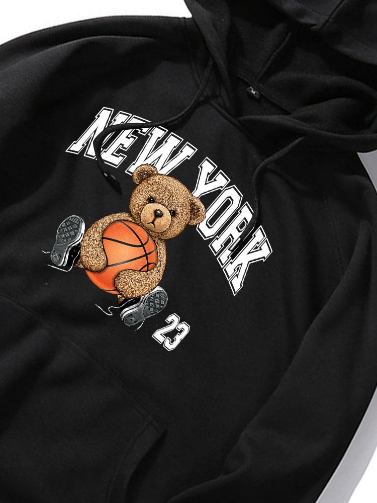 New York Basketball Bear Print Hoodie