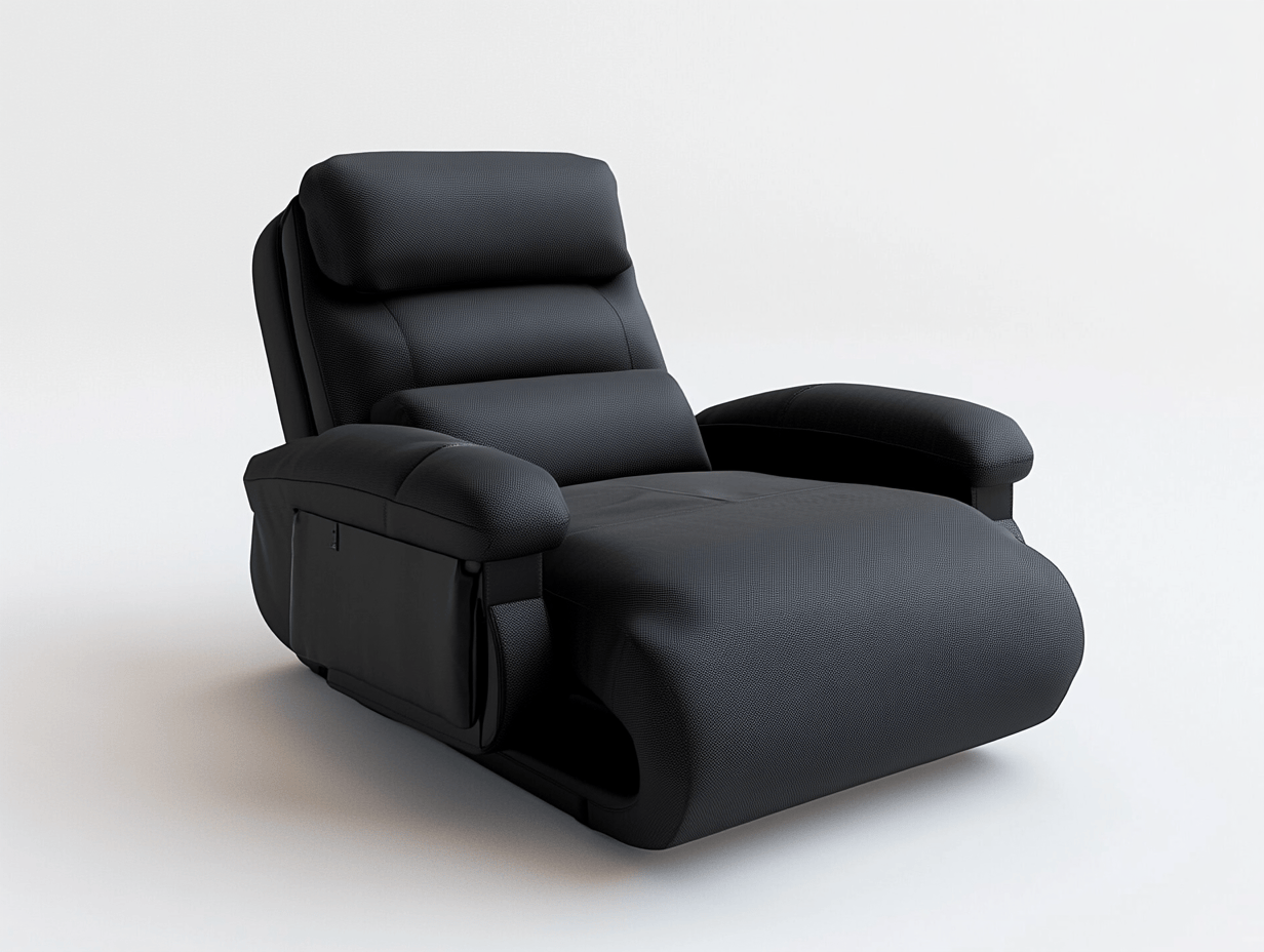 Sillón reclinable de tela negra con estructura robusta y diseño extra ancho 104x102x100cm