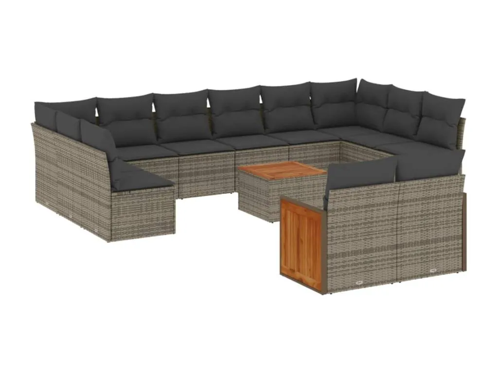 Set sofás de jardín con cojines 13 piezas ratán sintético gris