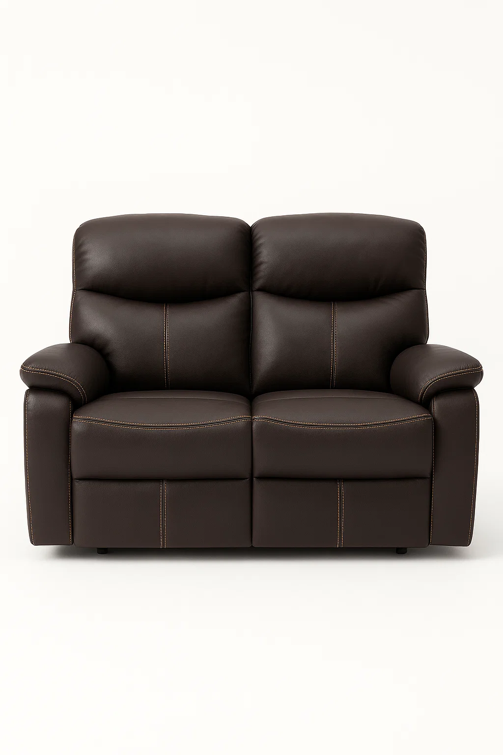 Sofá - 2 plazas reclinable en similpiel marrón oscuro con costuras decorativas