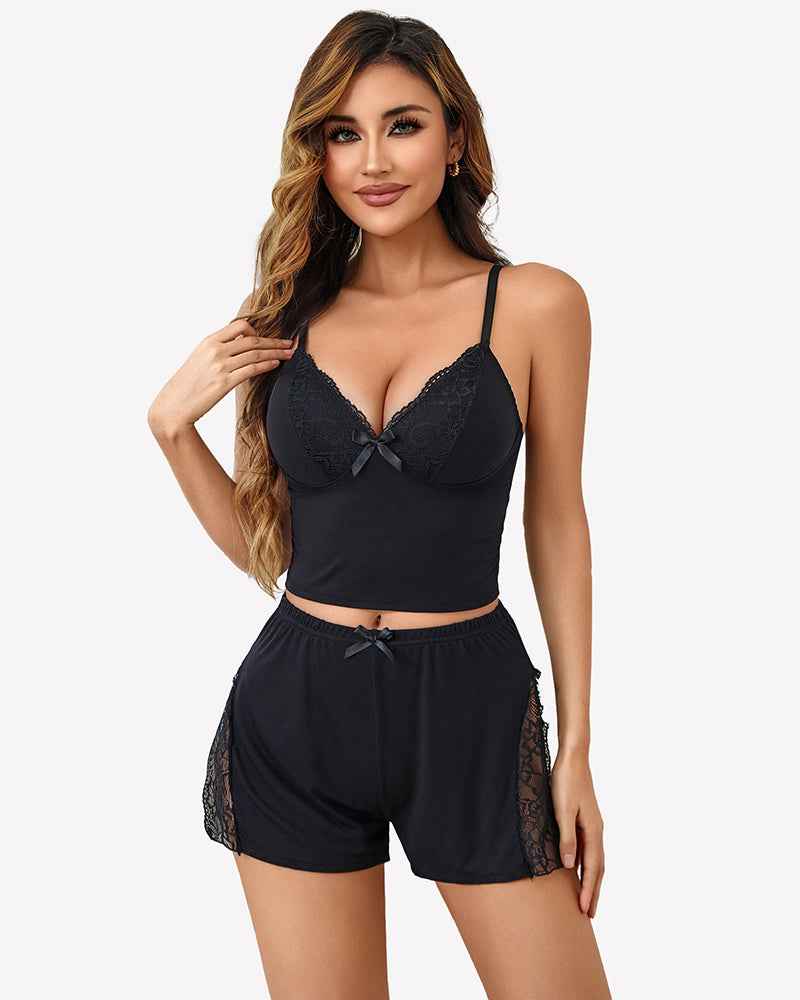 Pajama Set Modal V-Neck Cami Slit Shorts Set