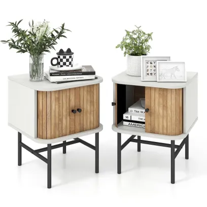 Gymax Set of 2 Compact Modern Nightstands with Sliding Drawer