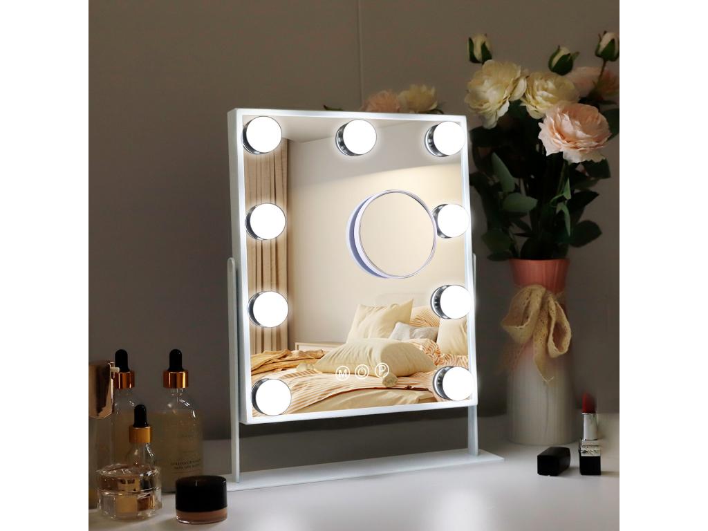 Espejo de maquillaje estilo Hollywood para tocador de pared con luz, 25x30 cm