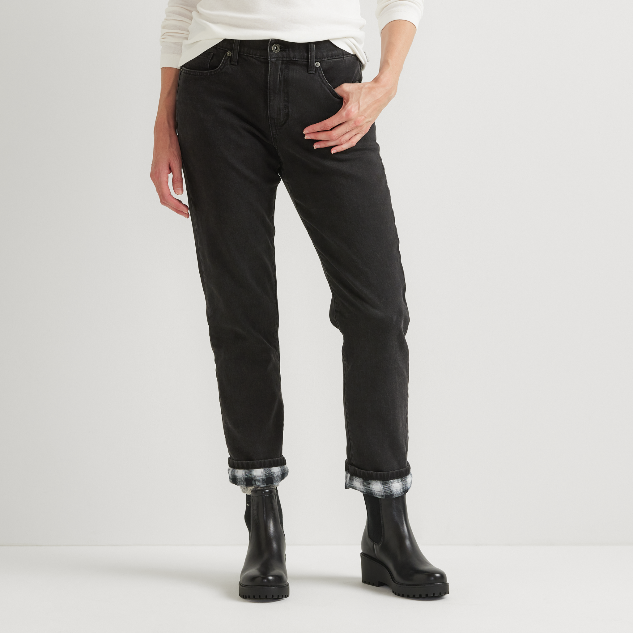 Women's Boyfriend Flannel-Lined Jeans - Eddie Bauer Outlet