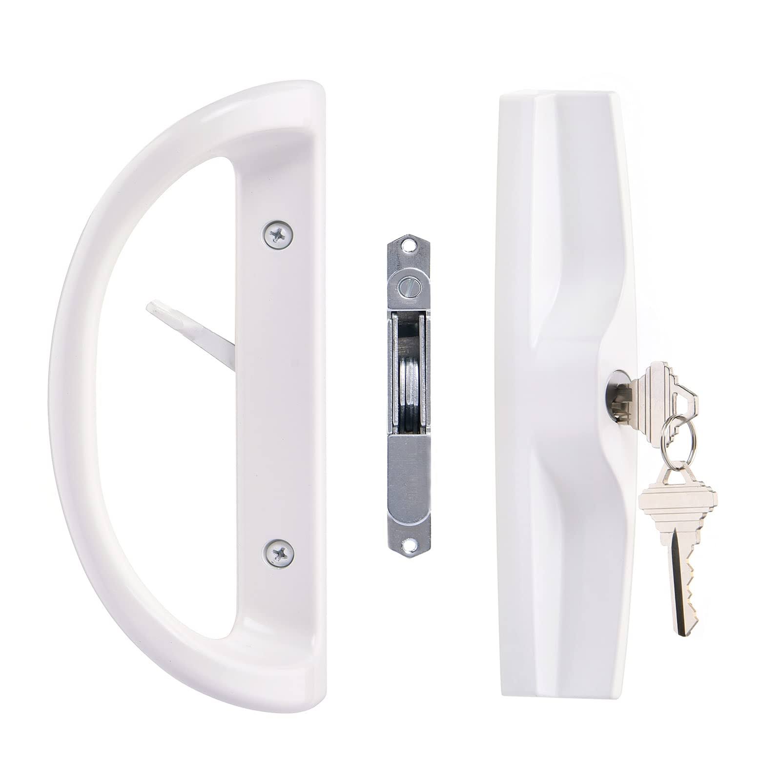 Sliding Patio Door Handle Set with Key Cylinder and Mortise Lock, Full Replacement Handle Lock Set Fits Door Thickness from 1-1/2" to