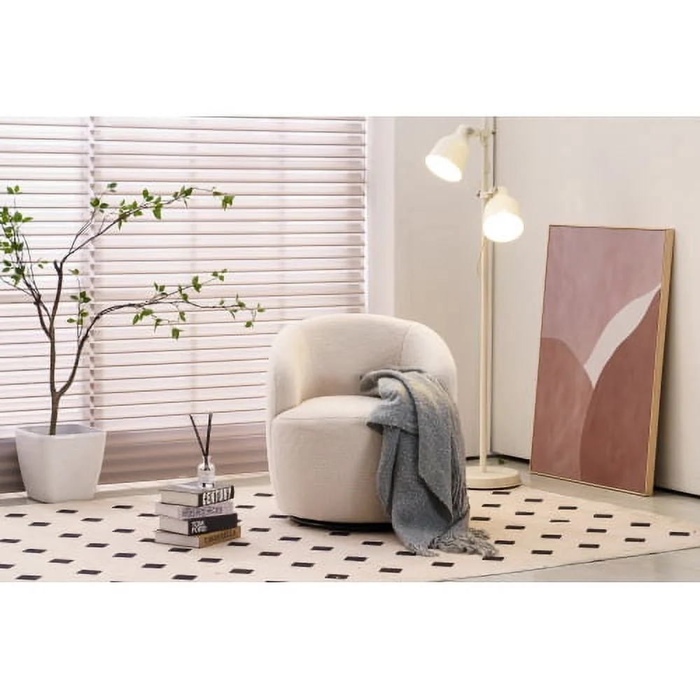 Swivel Chair, Round Accent Sofa Chair, Teddy Fabric Swivel Accent Armchair, Modern Leisure Arm Chair for Living Room, Hotel, Bedroom, Office, Ivory - Image 2