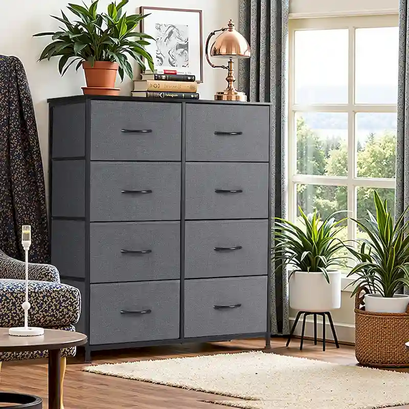 8-Drawer Tall Fabric Dresser for Bedroom - Stylish Closet Organizer Tower with Wooden Top and Metal Frame