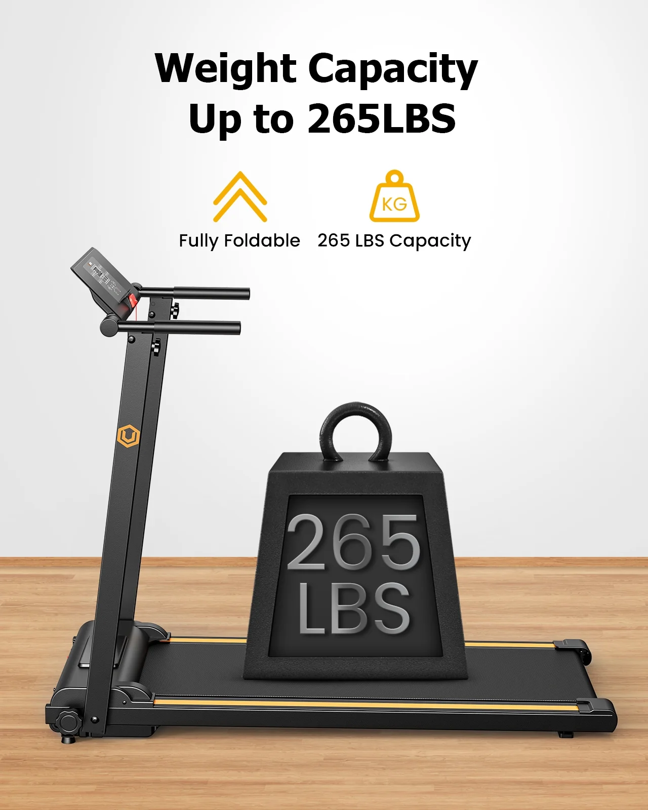 UREVO Folding Treadmill, 2.25HP Portable Mini Treadmills for Home Office, Compact Threadmill with 12 HIIT Modes, LCD Display, 265 lbs Capacity - Image 11