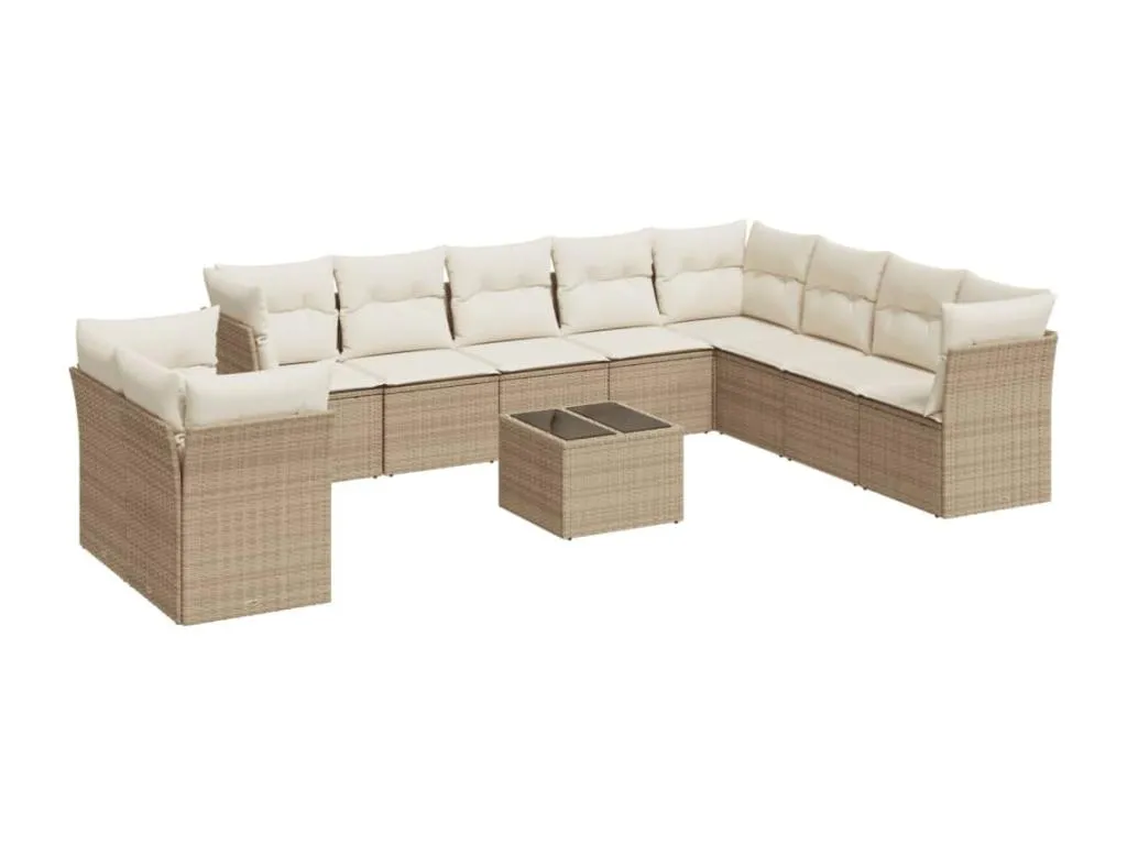 Conjunto de sofás de jardín de 11 piezas con cojines en ratán sintético color beige BQ9807796
