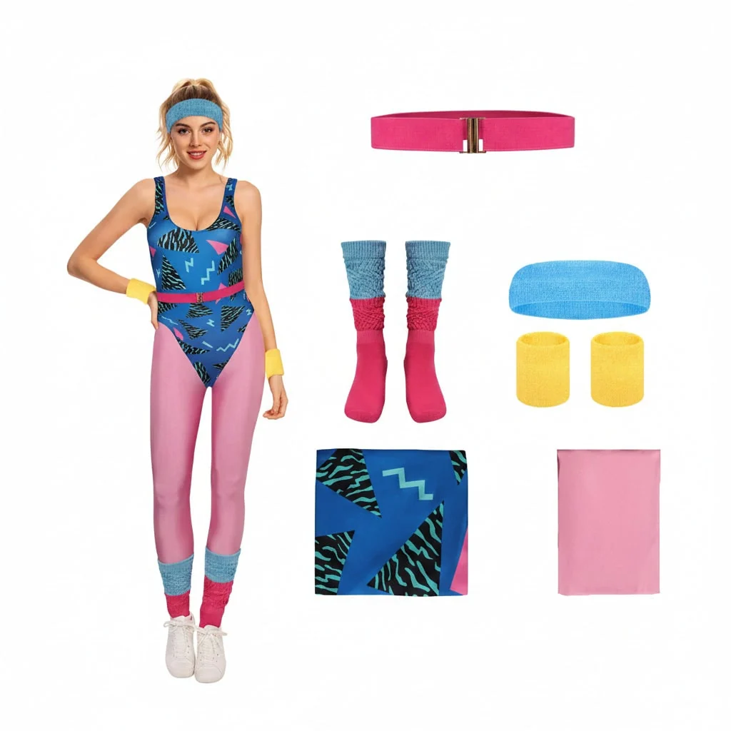 Halloween Costumes Girls Retro Fitness Outfit Set - Image 5 Halloween Costumes Girls Retro Fitness Outfit Set - Image 5