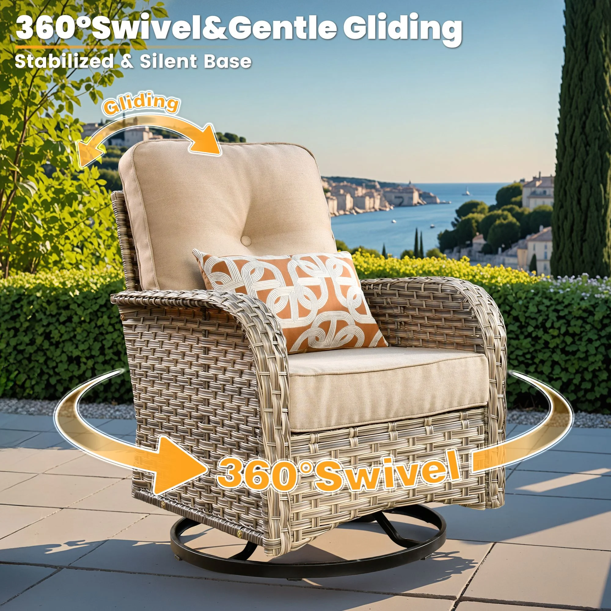 Vcatnet Outdoor Patio Furniture Sets 10 Pieces Sectional Sofa Wicker Conversation Set with Swivel Glider Chairs and Solar Powered Coffee Table for Porch,Backyard,Gray - Image 39