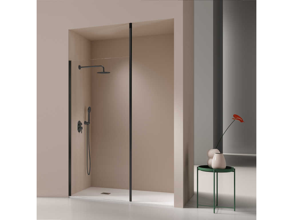 Panel fijo de ducha FRESH LEVANTE Negro 80-81 cm Cristal transparente