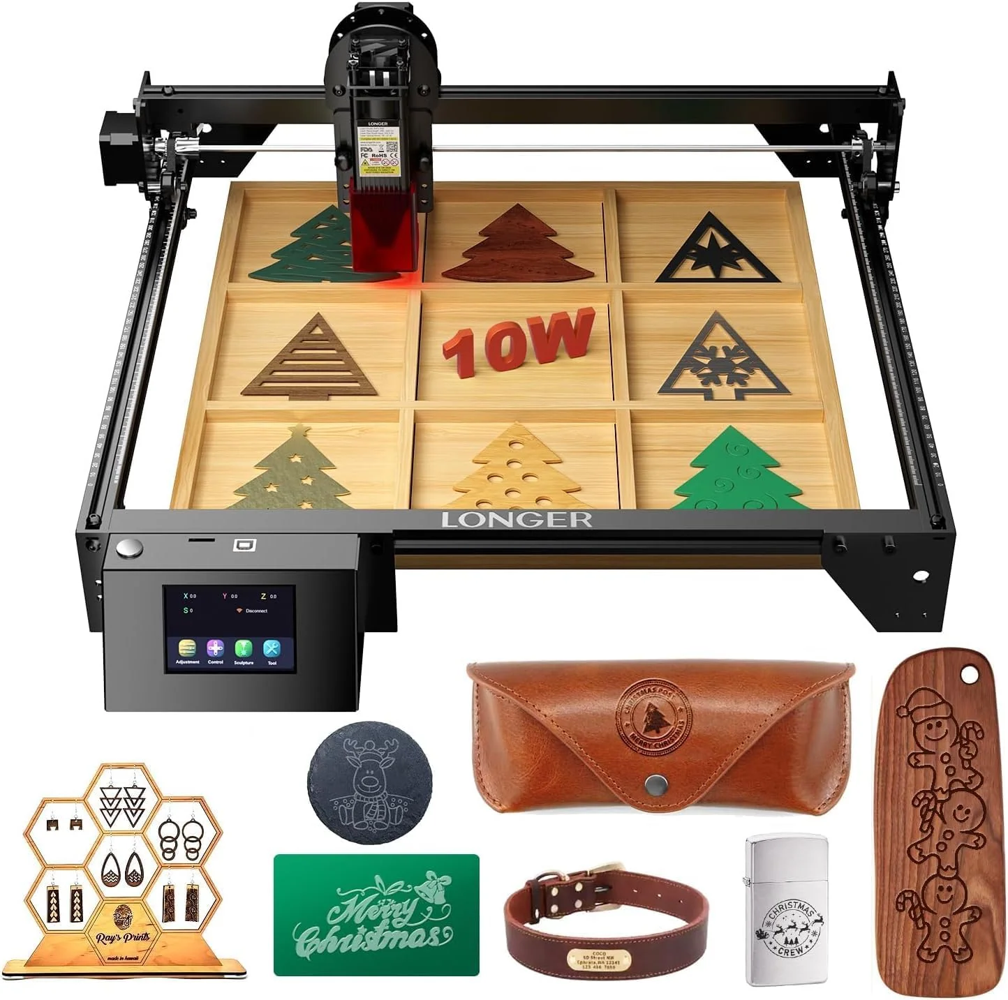 Longer RAY5 Laser Engraver, Laser Engraver 10W Output Power, 3.5” Color Touch Screen, App Offline Control, DIY Engraver Tool for Metal/Glass/Wood Engraving Area 15.75x15.75