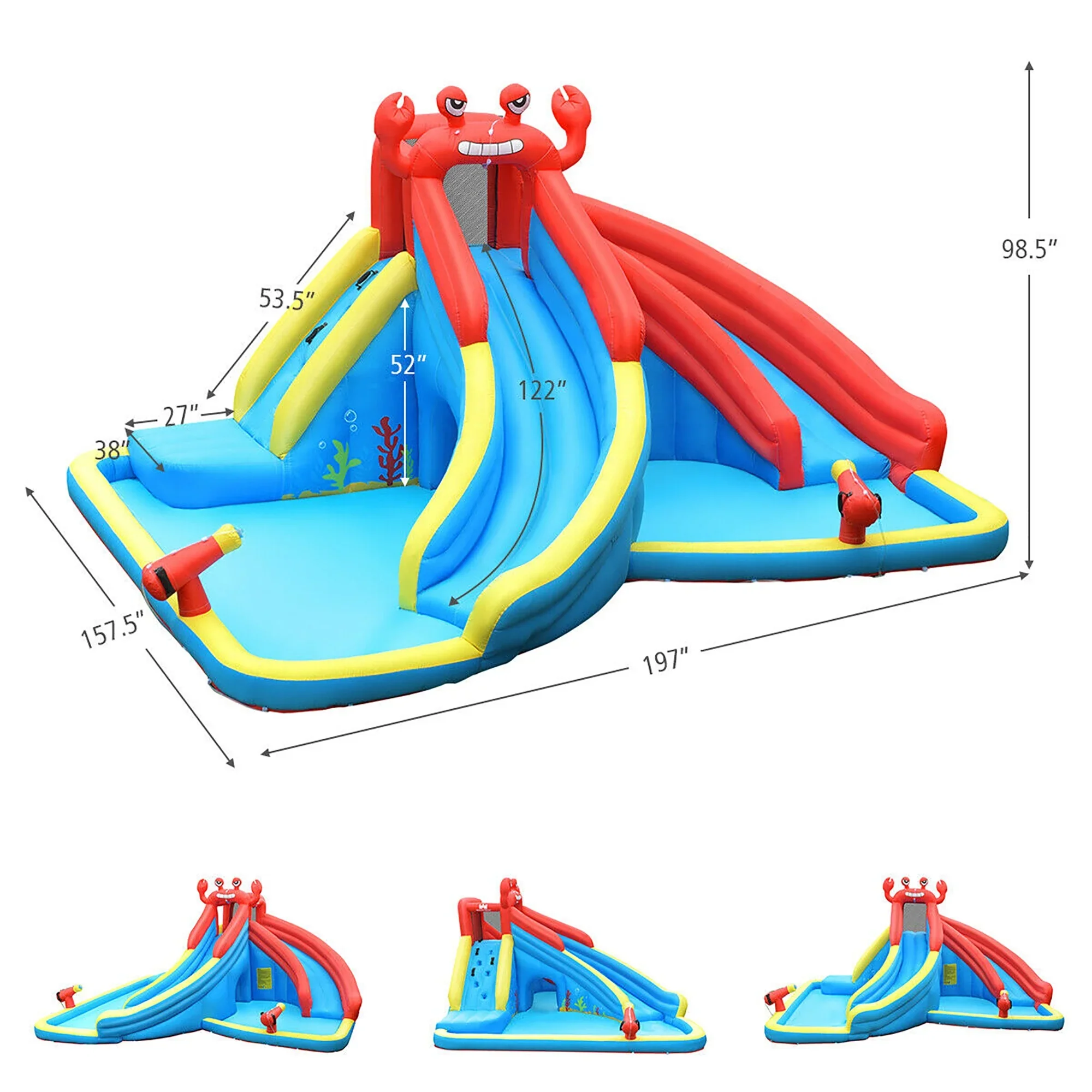 Costway Inflatable Water Slide Crab Dual Slide Bounce House Splash Pool with 950W Blower