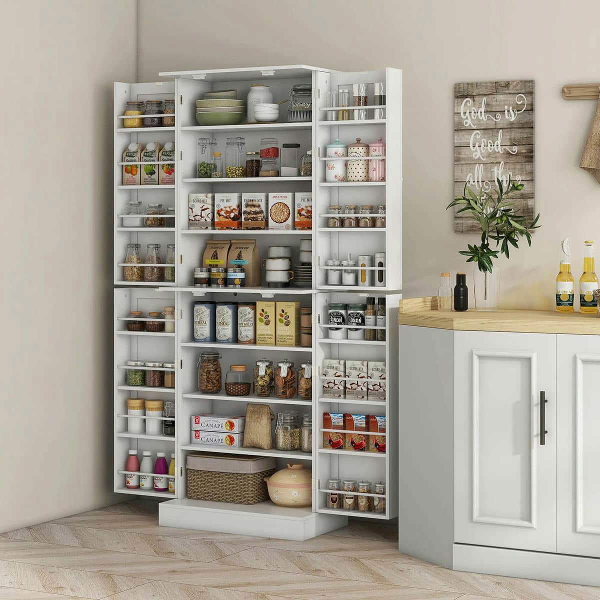 Spaco 17-Tier Kitchen Small Pantry Cabinet with 2 Doors and 6 Adjustable Shelves, Cabinet Pantry, Freestanding 5-Tier Shelving Pantries for Kitchen Storage, Gray - Image 55