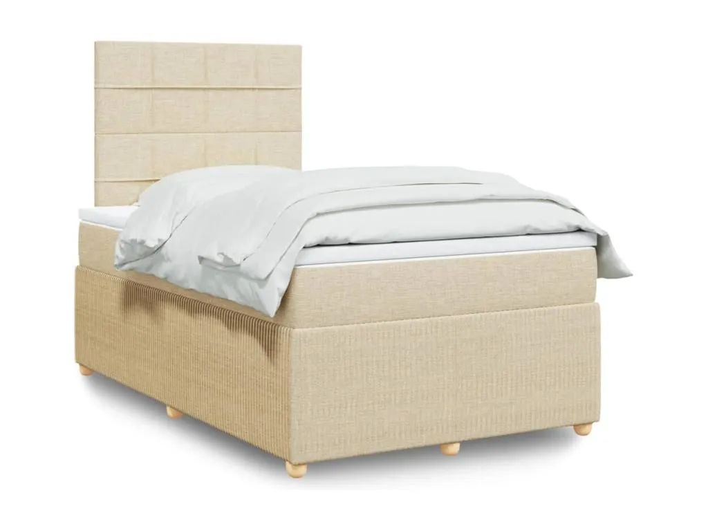 Cama box spring con colchón tela color crema 120x190 cm qui3522099