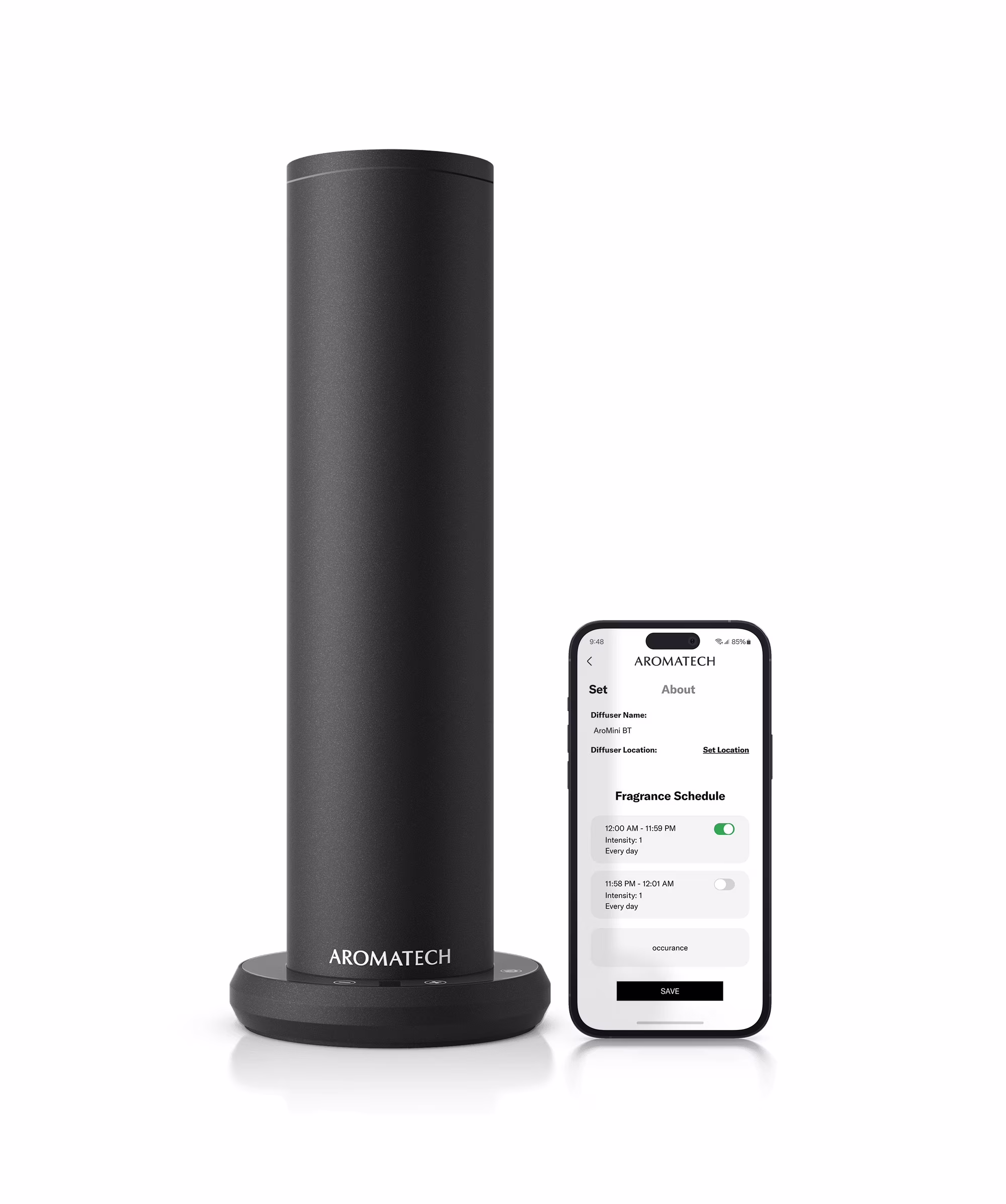AromaTech New AroMini BT Plus Scent Diffuser w/Bluetooth -C Cold-Air Diffusion Scent Machine for Home, Office, Hotel, Spa -C Nebulizing Diffusion System for Essential Oil Blends (Black)