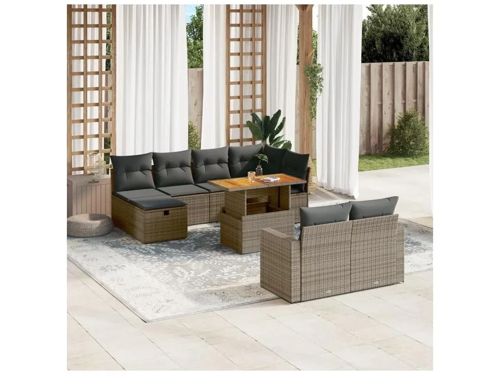 Alkihogares Set de sofás de jardín 11 pzas y cojines ratán sintético gris