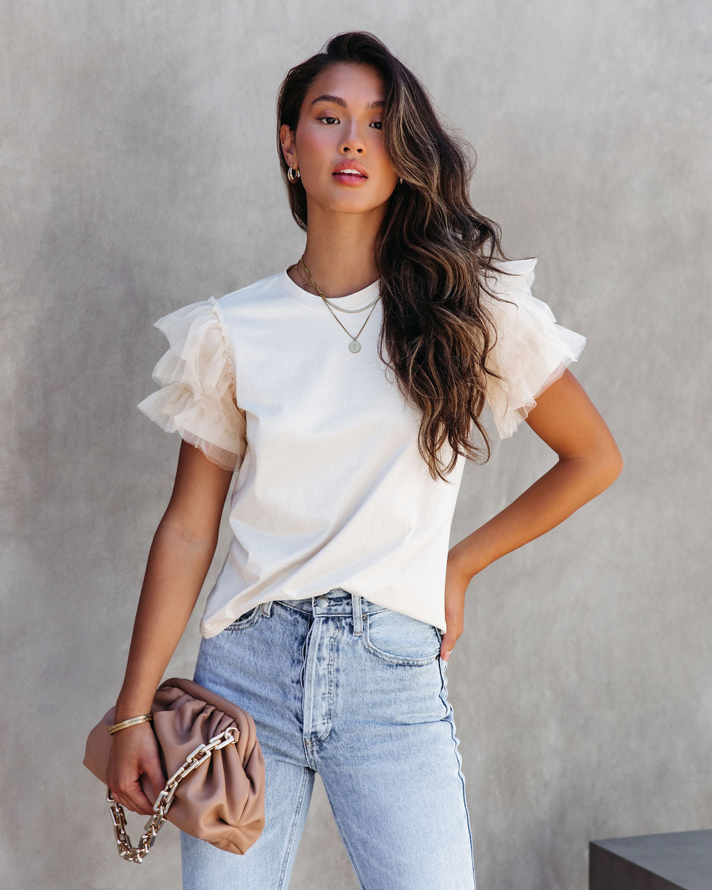 Carey Tulle Puff Sleeve Top - Ivory - Se7enfashion